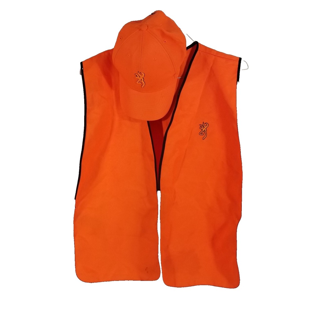 Browning Safety Vest Hat Set Unisex OS Blaze Orange Hunting Buckmark Logo 2pc
